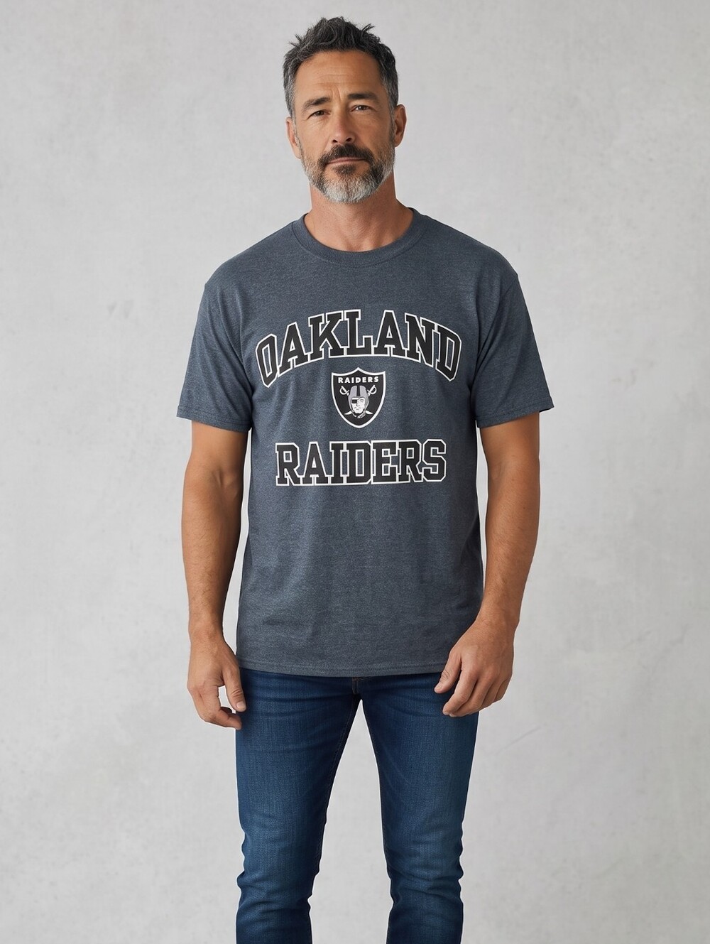 NFL Oakland Raiders Short Sleeve Tee Navy Blue with White Logo